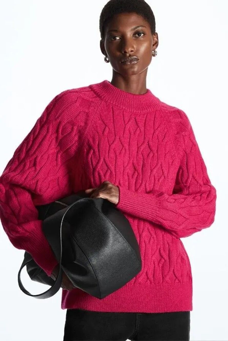 COS Pink Cable Knit Relaxed Oversized Wool Blend Chunky Sweater Size XS